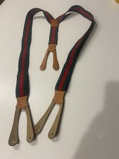 Vintage Polo Ralph Lauren Brown Leather Suspenders Green Red Brass