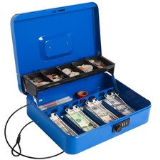 Cash Box Combination Lock Money Safe Security Cable 11.8x9.5x3.54 Inch Blue