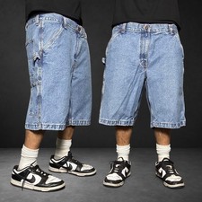 Route 66 Vintage Skater Baggy Denim Carpenter Shorts Blue Size 40 Y2K Retro