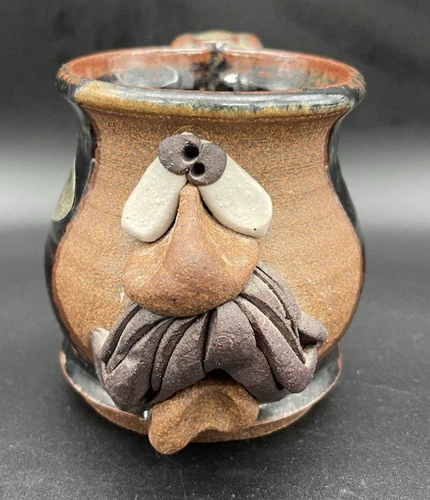 VTG Signed Ugly 3D Face Mug MMS Mahon Stoneware Pottery w Original Foil Sticker