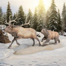 Grizzly Chasing Elk  Resin 3D Print Model RR Diorama Animal Den Unpainted