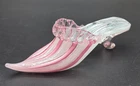 Vintage Venectian Murano Art Glass Latticino White Pink Slipper Shoe