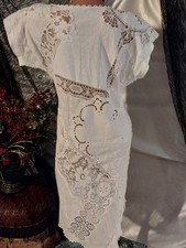 Antique Edwardian White Irish Crochet Lace Caftan Blouse Dress patchwork Vintage