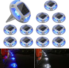 Solar Driveway Lights Dock Deck Lights 12 Pack,2 Colors in 1 Led IP67 Waterproof
