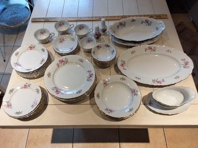 Set Of Bohemian China Czechoslovakia Pink Orchids BOH8 In Excellent Condition 
