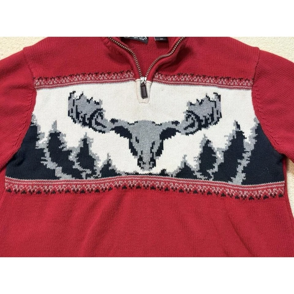 Suéter Chaps Para Hombres M Rojo 1/4 Cremallera Alce Pullover Nórdico Invierno Vacaciones Esquí Foto 2 de 4