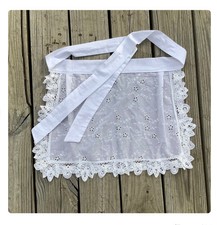 White Eyelet Half Apron Women Kitchen Battenberg Lace Made In USA