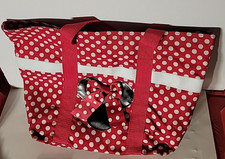 DISNEY Minnie Mouse Polka Dot Tote Bag Red White Bow Shoulder Carryall Zip