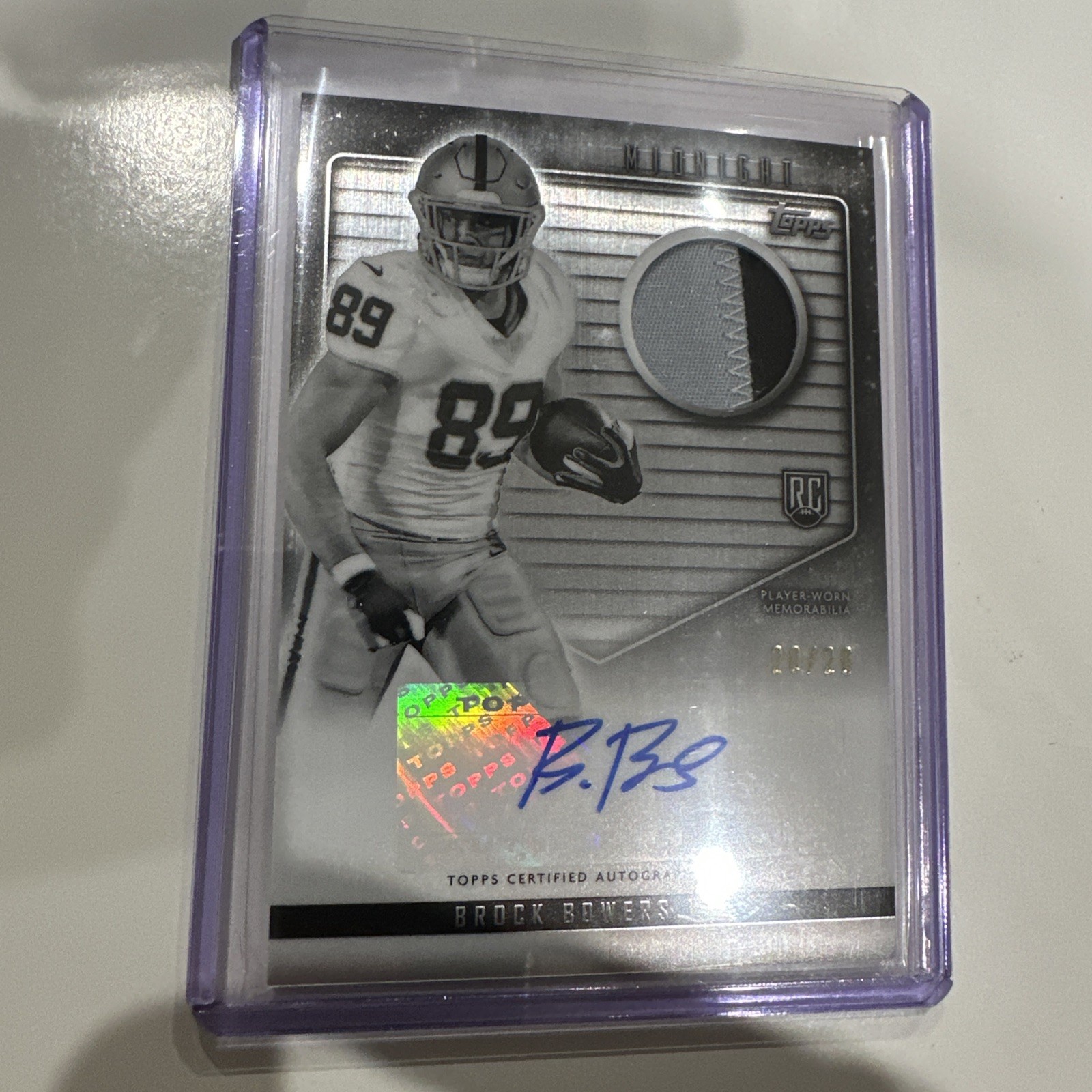 Brock Bowers 2024 Topps Midnight Rookie Jersey Auto Equinox 20/20 Raiders 🔥🔥🔥