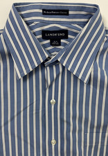 Vintage Lands End Dress Shirt Men Large No-Iron Pinpoint Oxford Striped 16 32