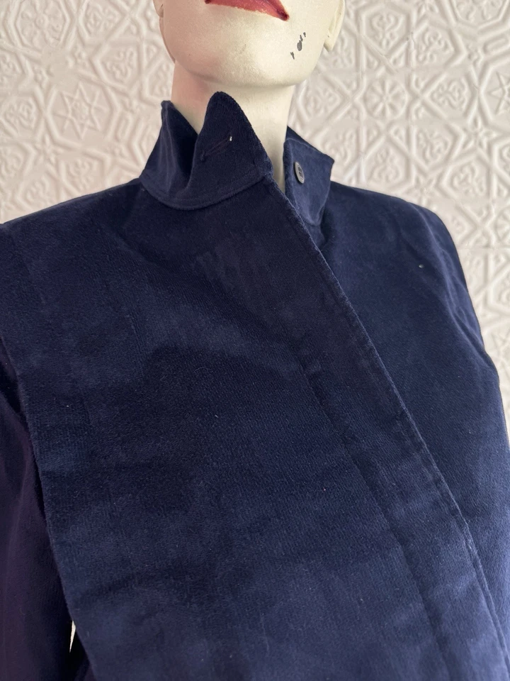 Chaqueta de Terciopelo Vintage Años 80-Deadstock-Azul Marino-Varsity-Zip Up-Esencial-Mediana Foto 3 de 4