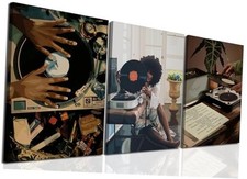 Black Girl Wall Art Set of 3 16x24 inch Canvas Framed Abstract Black Woman