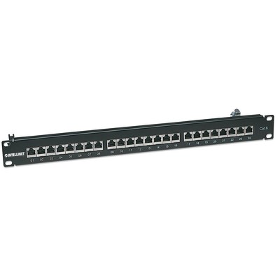 Intellinet 24-Port Cat6 Patchpanel geschirmt FTP 1HE Rackmount schwarz 720038