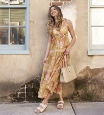 Zimmermann Pattie Tie Shoulder Dress Mustard Floral Size 0P AU 6 US 2