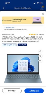HP 15.6'' Laptop Moonlight Blue Intel N200 4GB RAM 128GB UFS Win 11 S