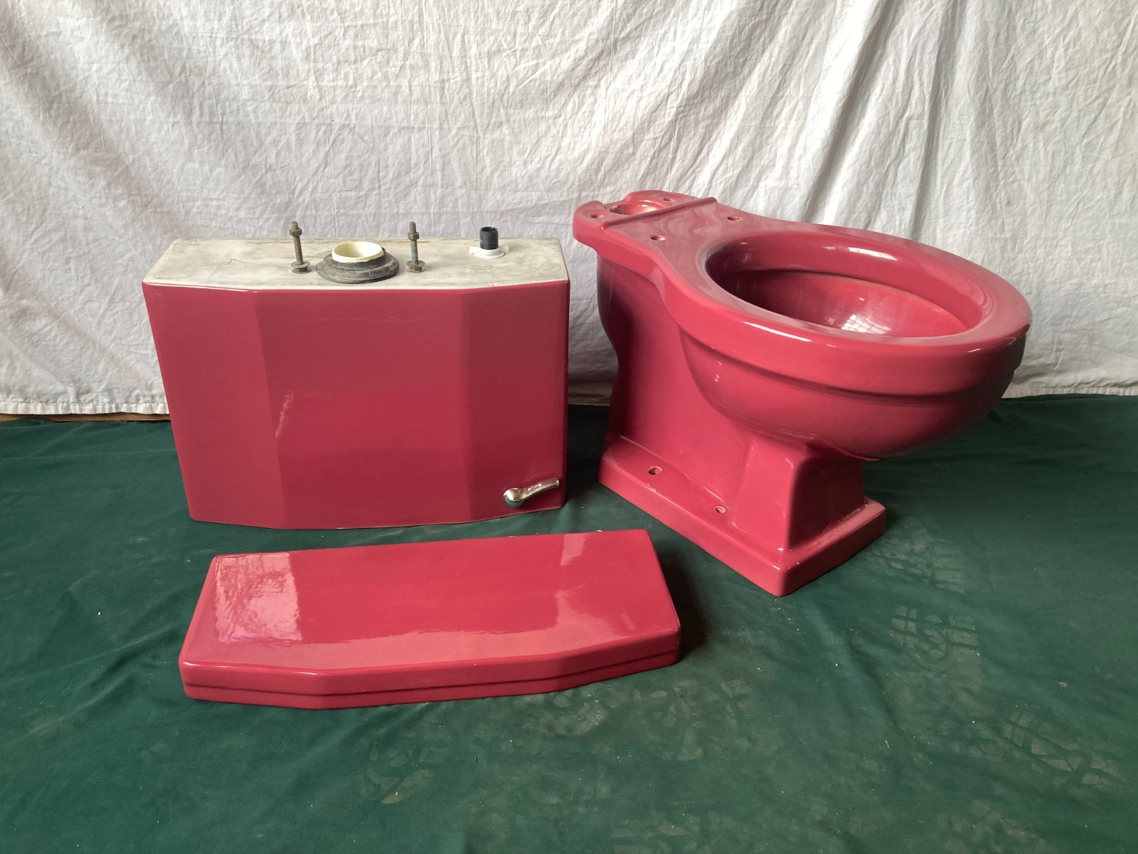 Vtg Mid Century Burgundy T'ang Red Porcelain Toilet Standard Round Bowl 336-25E