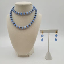 Vintage Venetian Millefiori Glass Murano Italy Blue Beaded 29” Necklace