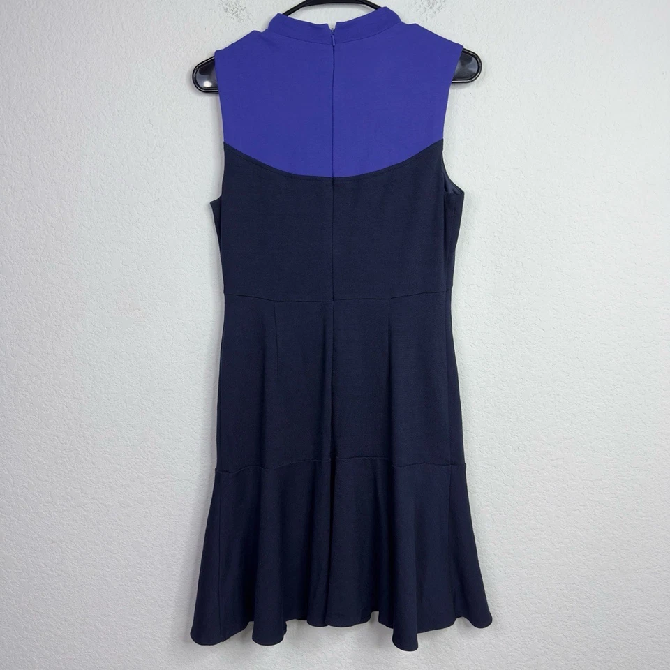 Muse Dress Womens 10 Blue Colorblock High Neck Flare Minimalist Career Cocktail - Image 2 of 4