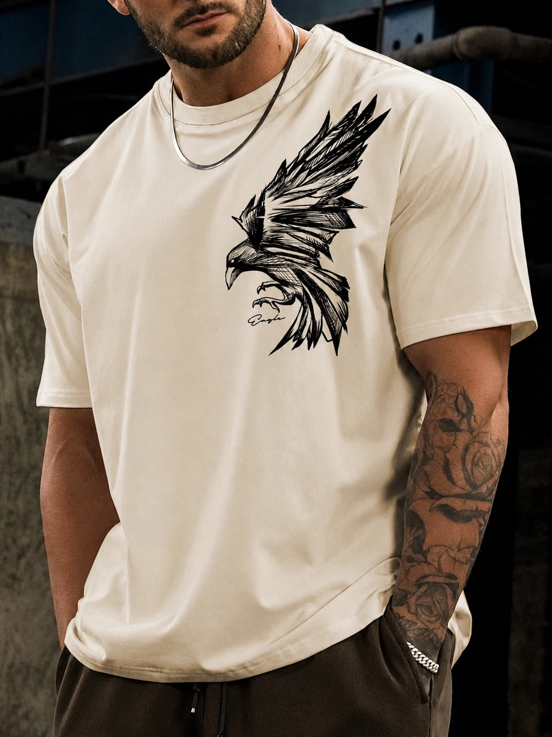 Men’s Eagle Cool Graphic T-Shirt Loose Fit Streetwear Summer Casual Cotton Tee - Picture 1 of 18