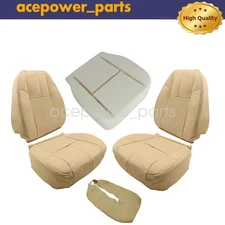 For 07-14 Silverado Sierra Front Both Bottom Top Leather Seat Cover Tan Foam Pad