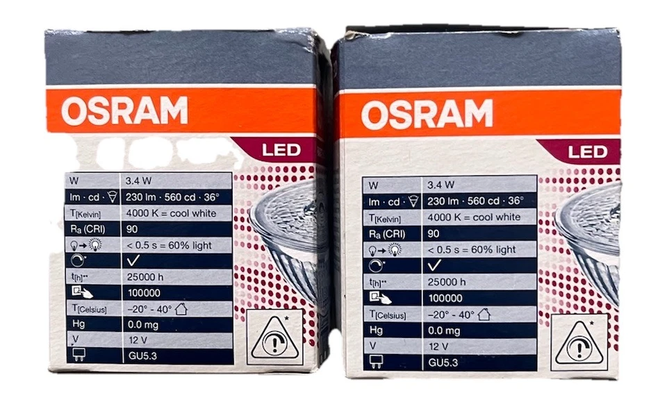 2 Pack Of Osram LED Parathom GU5.3 3.4W=20W 4000k Cool White ( Package Damaged - Image 2 of 4