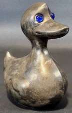 Silverplated Duck Coin Bank with Blue Eyes