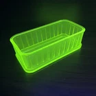 Depression Green Uranium Glass Ribbed Refrigerator Loaf Dish 8.25" 1930s Vintage