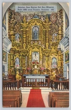 Tichnor Bros Linen Postcard Interior San Xavier Del Bac Mission Arizona 302