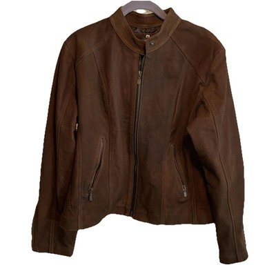 D  Maria Goretti Womens Brown Calf Skin Leather Jacket Sz. XL Full Zip Biker