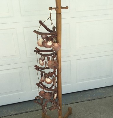Vtg Driftwood Scalloped Seashell Wind Chime,Beach Decor,Natural Decor,Gifts 48 
