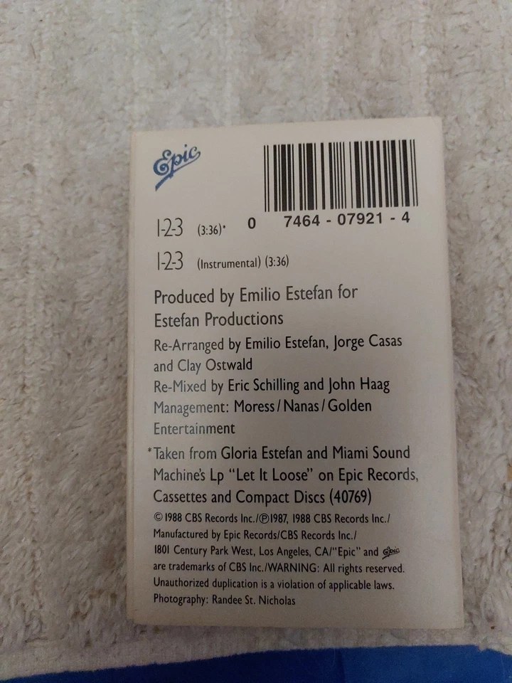 Gloria Estefan/Miami Sound Machine “1-2-3” US Cassette Single - Image 2 of 2