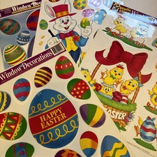 Vtg Color Clings Easter Window cling Decorations LOT of 4 Sheets USA