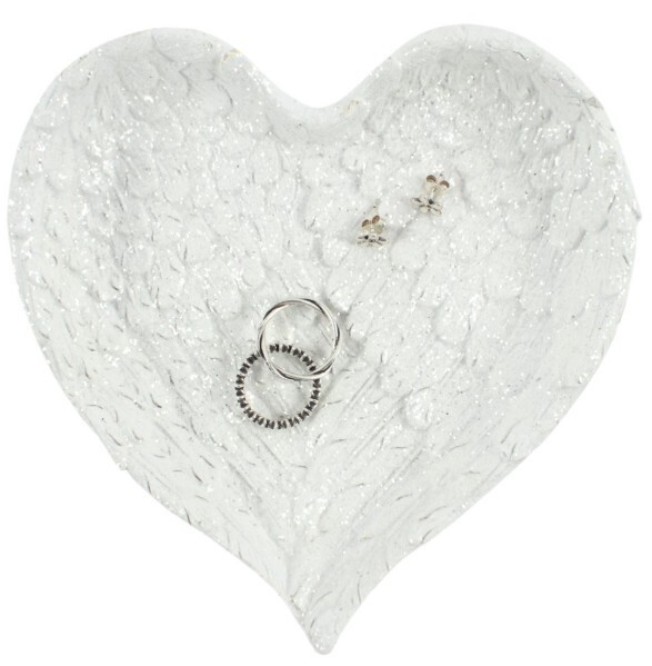 Glitter Heart Shaped Angel Wing Trinket Dish