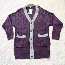 LuLaRoe Lucille Size M Oversized Cable Knit Collegiate Long Purple Cardigan New