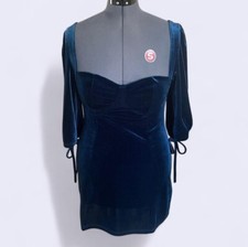 CIDER Blue Velvet Dress Large Balloon Puff Long Sleeves Holiday Dress NWT