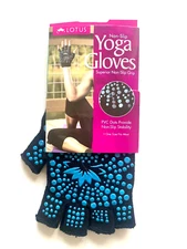 LOTUS Yoga Gloves OS NON-SLIP Dot Gripper Half-Finger Black Blue NWT