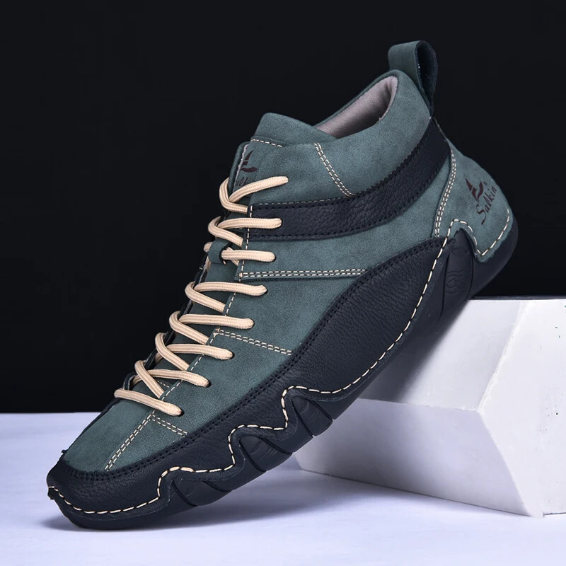 Botas al tobillo de cuero hechas a mano para hombre diseño zapatos informales al aire libre zapatillas cómodas