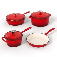 7 Piece Nonstick Cookware Cooking Pots Pans Set  Kitchen Enameled Cast Iron