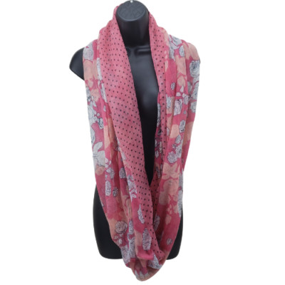 Women's Infinity Scarf Peach Floral Polka Dot One Size 