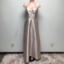 Alfred Sung Womens Gown Dress Beige Pockets Maxi V Neck Sleeveless Zip 10 New