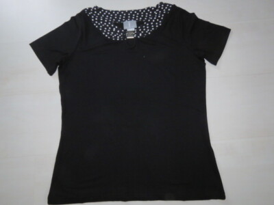 NEU! Fair-Lady-Shirt, Deko-Spange vorn, Tupfenblende, 1/2 Arm, schwarz, Gr.38 
