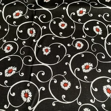 Daisy Swirl Floral Fabric By Springs Creative Products White Red Black OOP 1+Yds