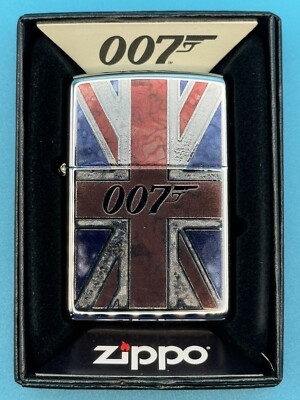 James Bond 007 Union Jack Flag High Polish Chrome Zippo Lighter NEW 46735