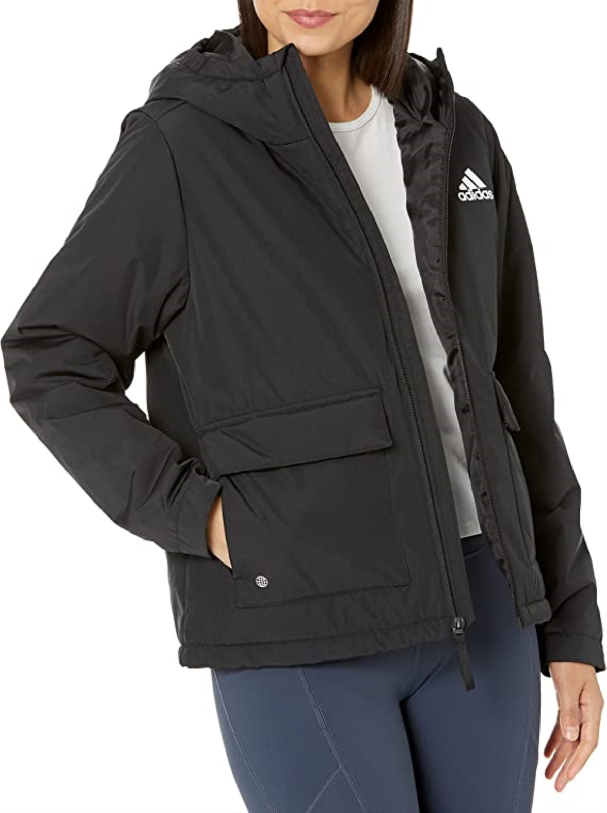 Женская базовая прочная утепленная куртка Adidas среднего веса, черного цвета