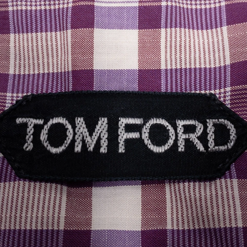 Camisa de vestir a cuadros Tom Ford para hombre 39 manga larga abotonada diseñador púrpura rosa Foto 4 de 4