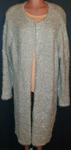 Womens Denim 24/7 Size L 18/20 Silver Shimmer Cardigan