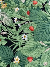 Strawberry Plants Blossoms on Black 13" x 44" Width Cotton Fabric