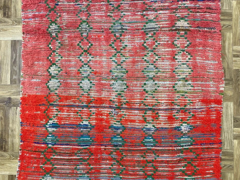 Red Nursery Custom Tribal Rug,Solid Moroccan Premium Unique Runner,Handmad 4x7ft - Image 3 of 4