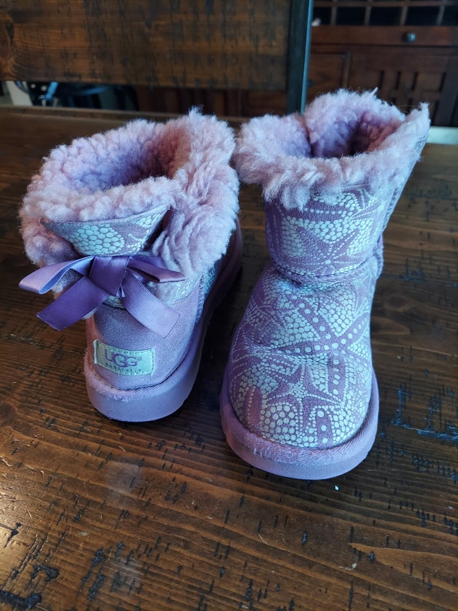 UGG Mini Bailey Bow Starfish Purple Pink Kids Girls Sheepskin