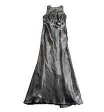 Vintage Y2K Silver Floor Length Formal Evening Dress by Michaelangelo Sz 2 Mesh